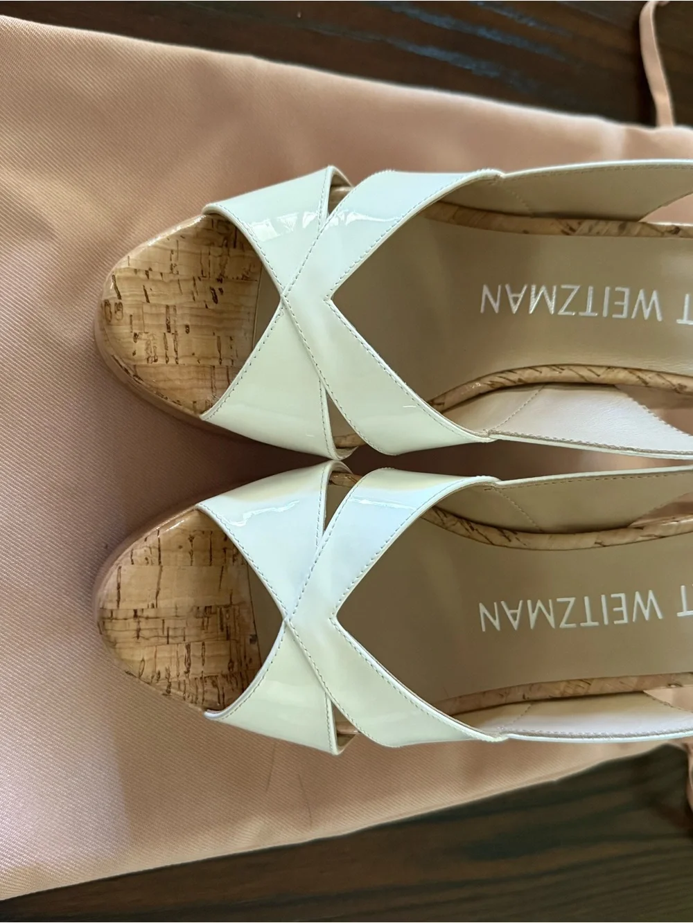 Stuart Weitzman White Patent Leather Carmen Wedge Sandals - Picture 2 of 11